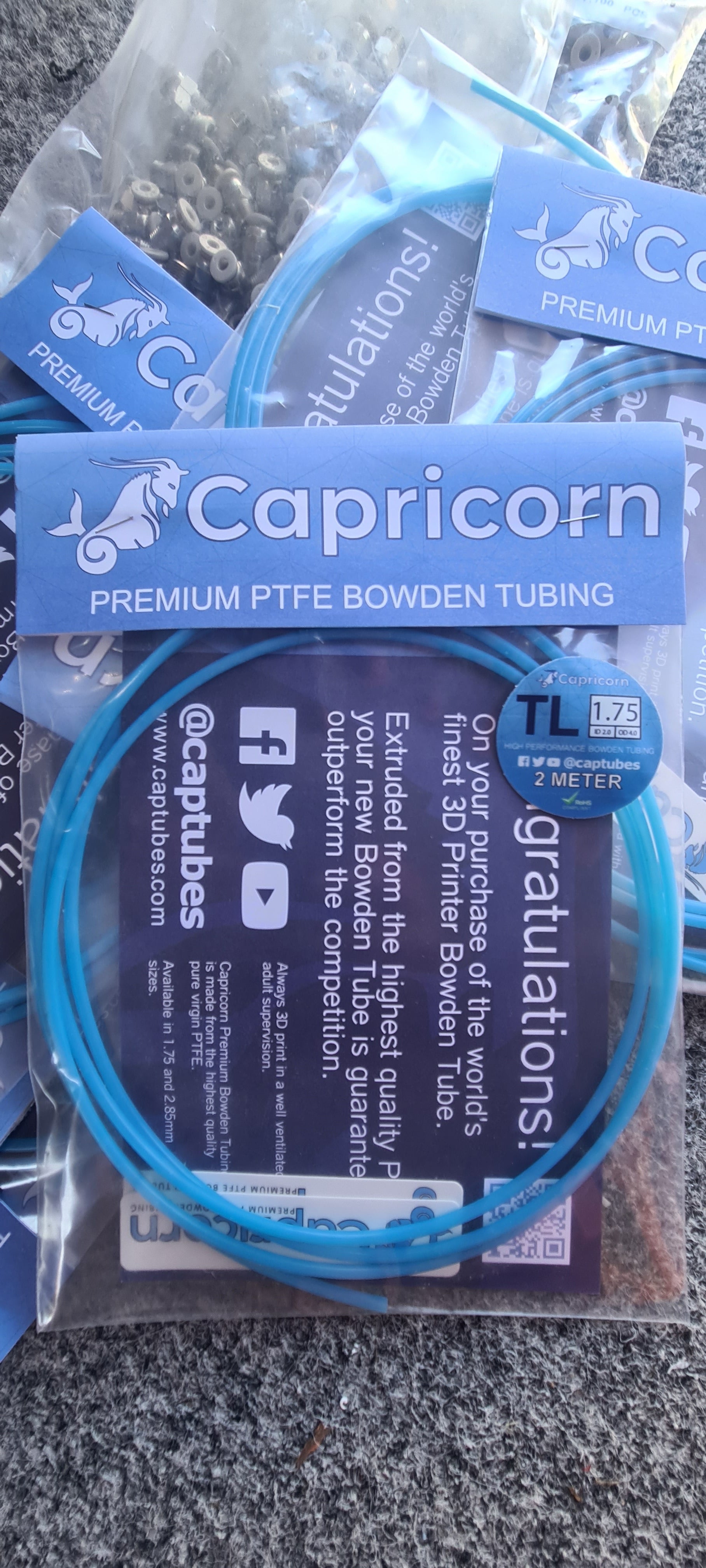 2 Meter Retail package - XS Low Friction 1.75mm Bowden Capricorn Tubing
