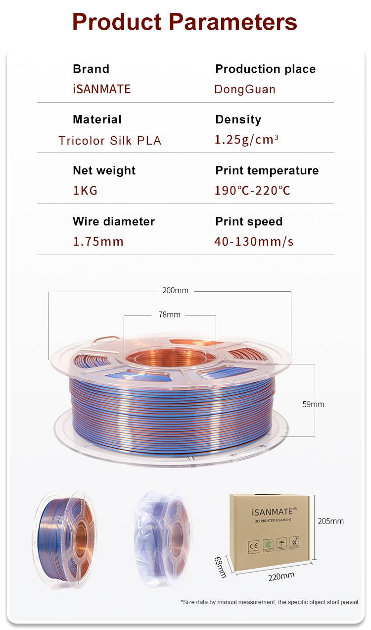 iSANMATE Silk [Copper-Blue-Gold] Pla Tri Colour 1.75mm Filament 1kg roll - view 9