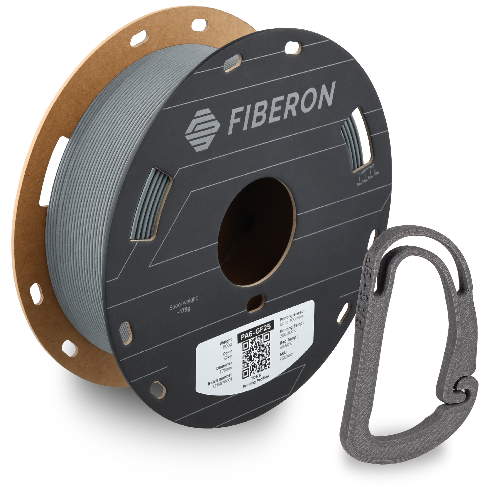 Fiberon PA6-GF25 Nylon Glass Fiber Grey 1.75mm 500g (aka PolyMide) Filament