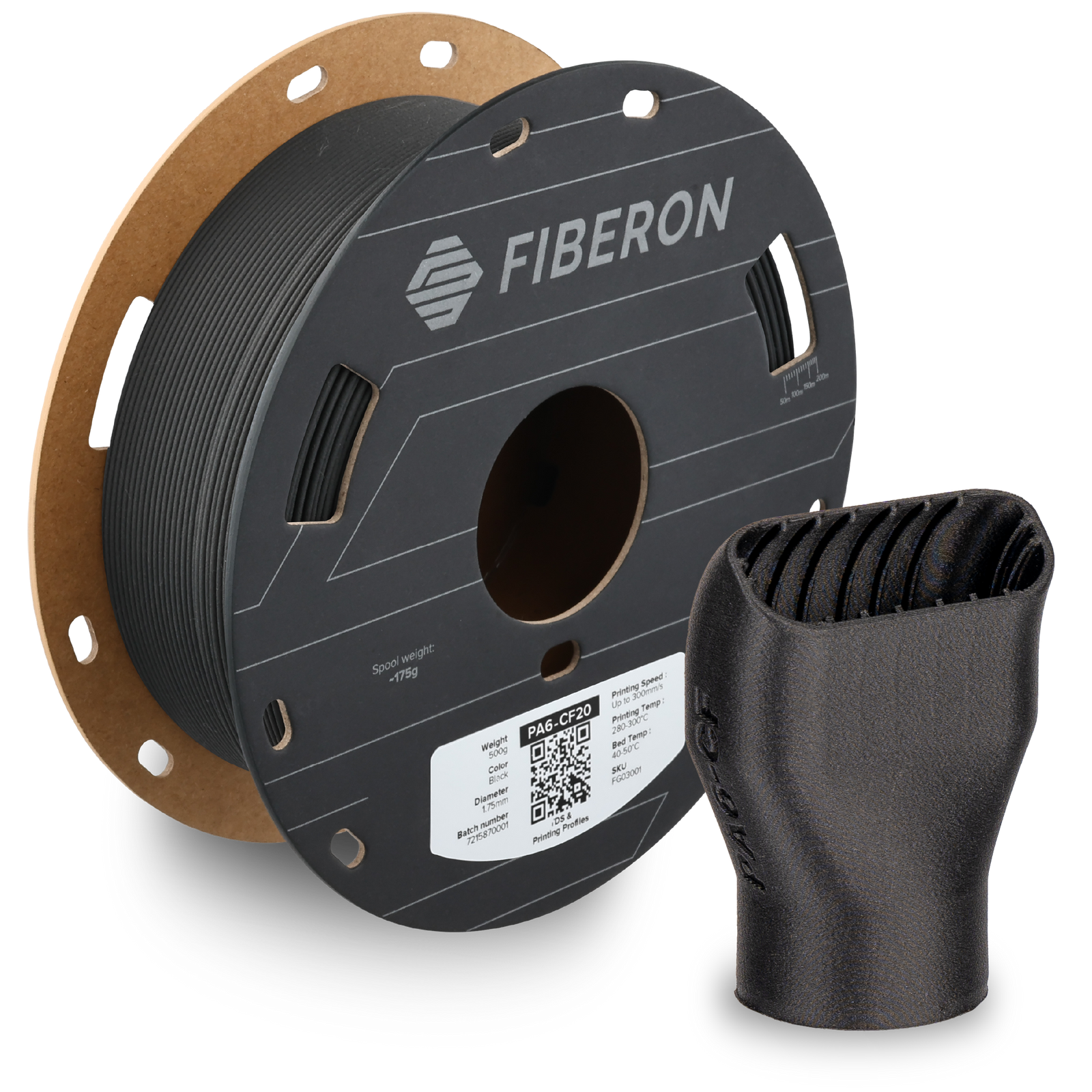 Fiberon™ PA6-CF20 Nylon Carbon Fiber Black 1.75mm 500g (aka PolyMide)