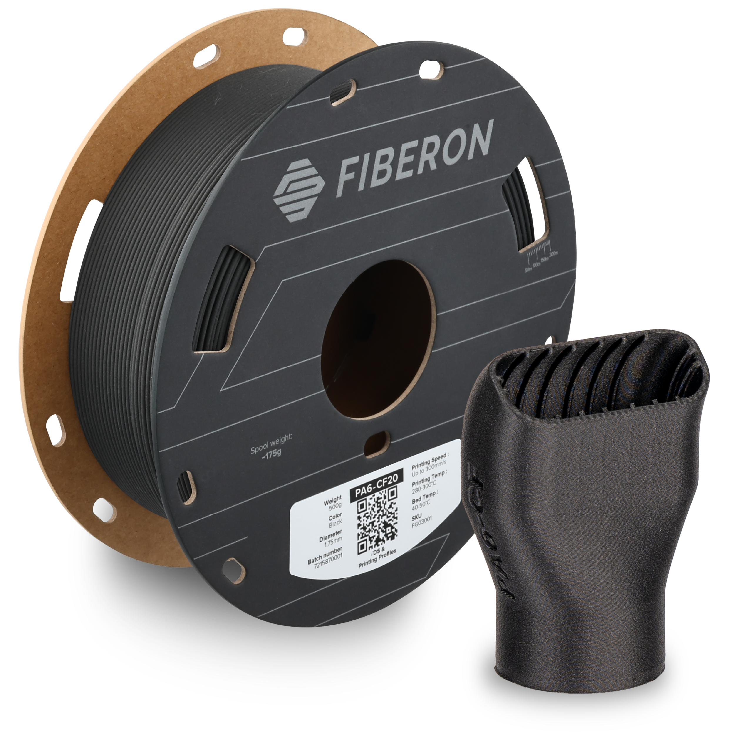 Fiberon™ PA6-CF20 Nylon Carbon Fiber Black 1.75mm 500g (aka PolyMide)