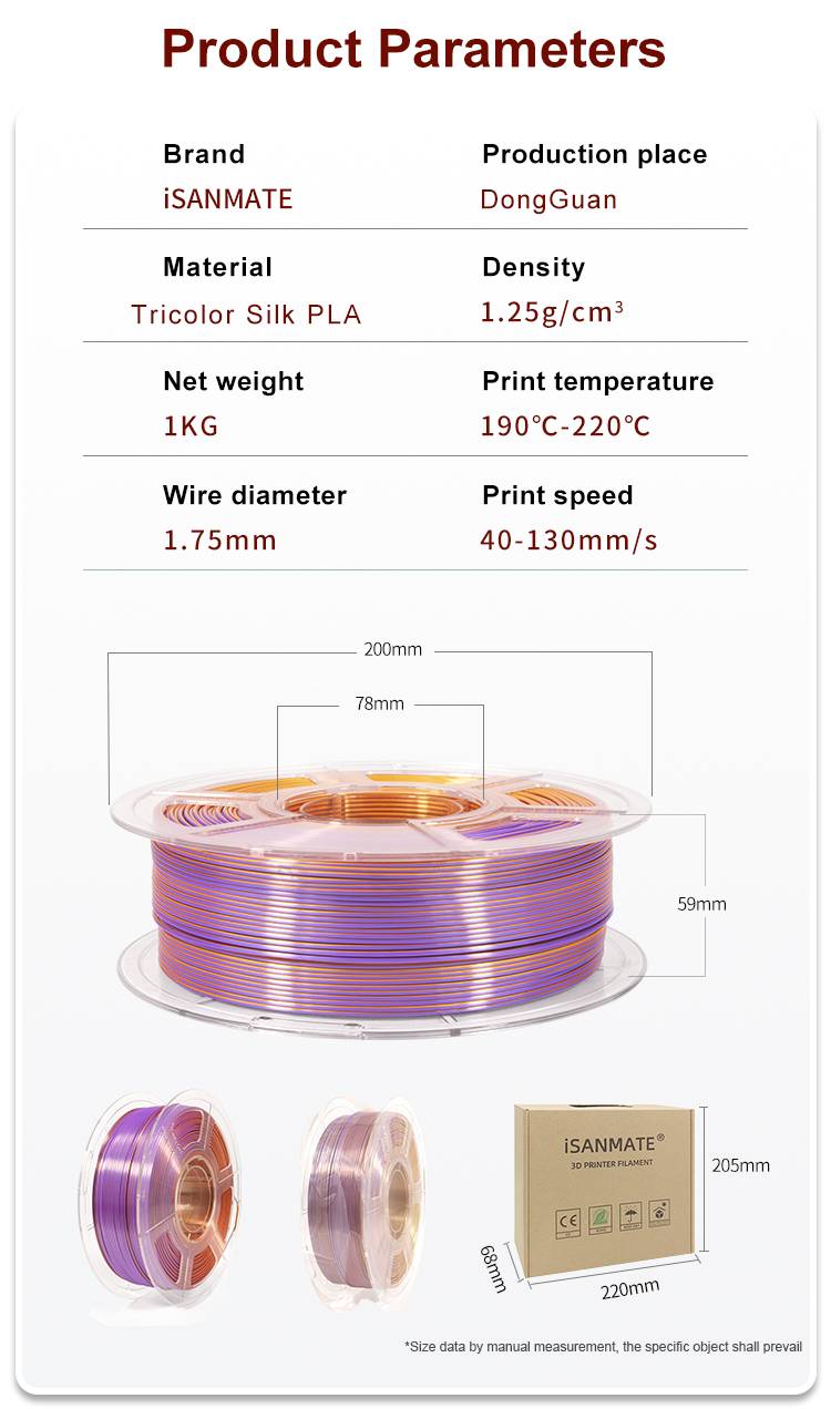 iSANMATE Silk [Gold-Purple-Copper] Pla Tri Colour 1.75mm Filament 1kg roll