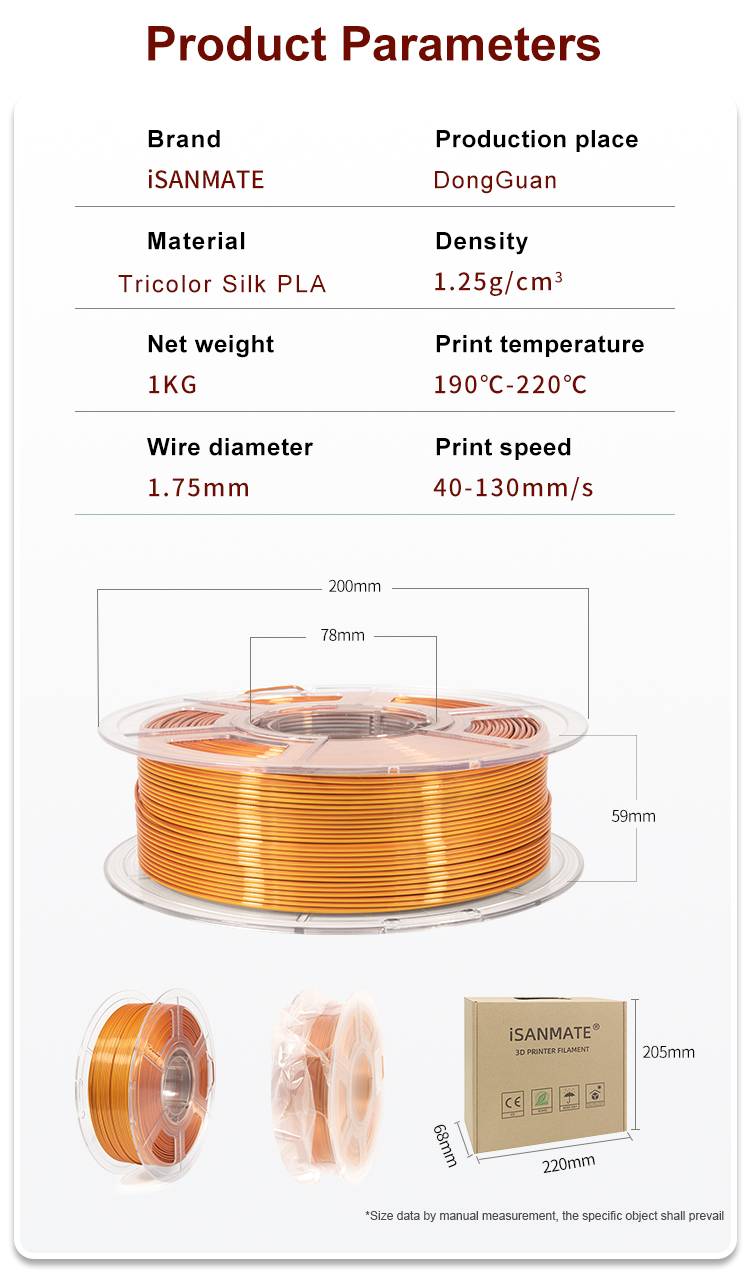 iSANMATE Silk [Gold-Silver-Copper] Pla Tri Colour 1.75mm Filament 1kg roll