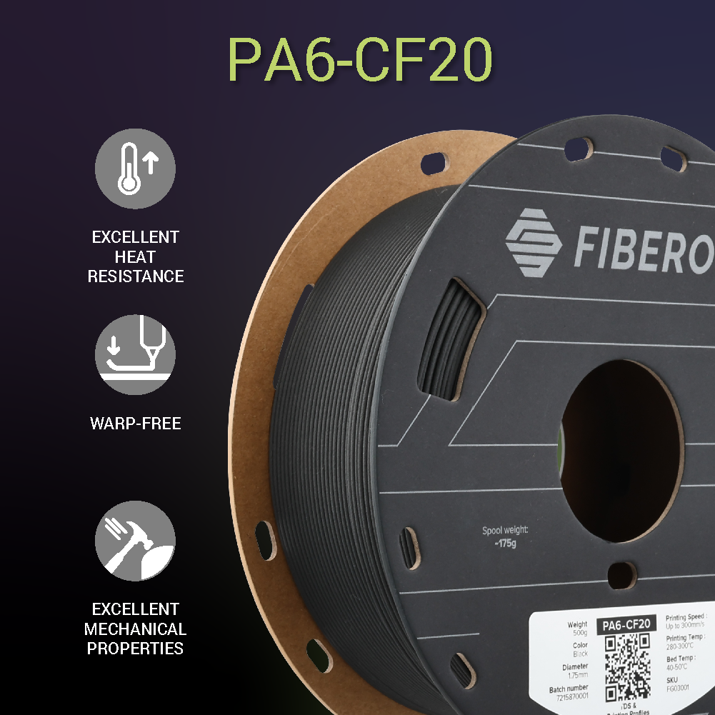 Fiberon™ PA6-CF20 Nylon Carbon Fiber Black 1.75mm 500g (aka PolyMide)