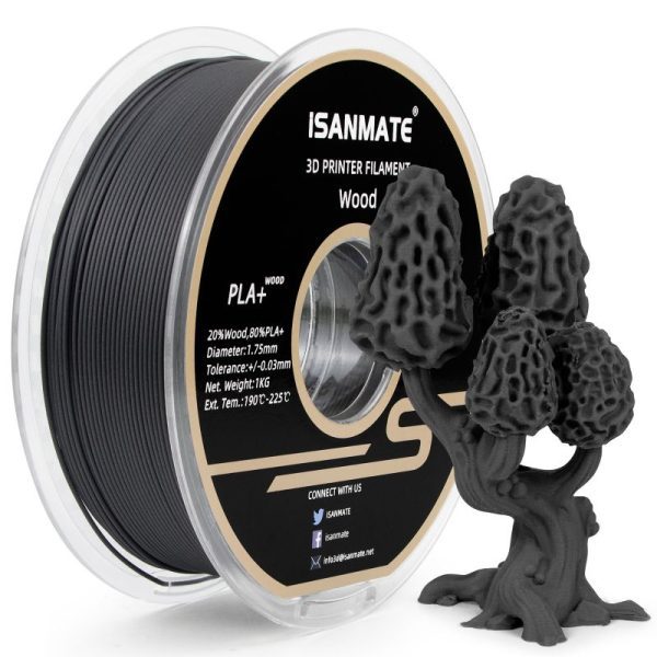 iSANMATE PLA+ BLACK EBONY WOOD 1.75mm Filament
