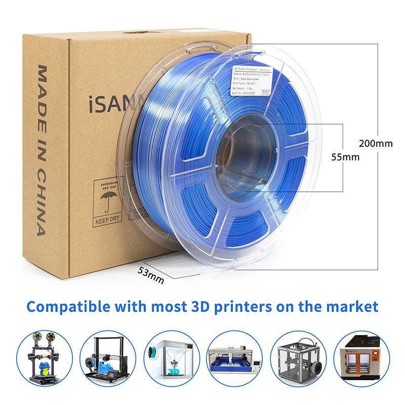 iSANMATE Silk Dual Blue Silver PLA 1.75mm Filament 1kg roll