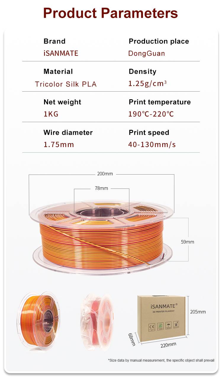 iSANMATE Silk [Red-Gold-Black] Pla Tri Colour 1.75mm Filament 1kg roll