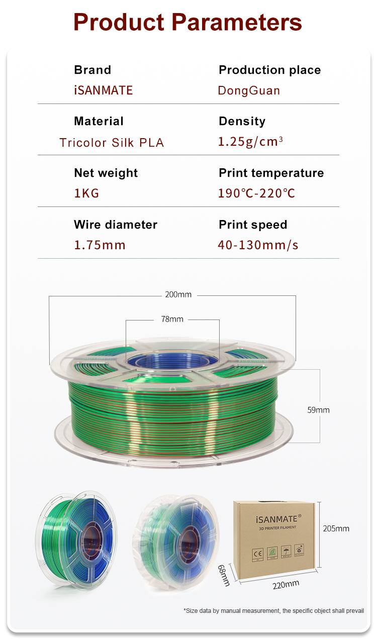 iSANMATE Silk [Red-Green-Blue] Pla Tri Colour 1.75mm Filament 1kg roll - view 11