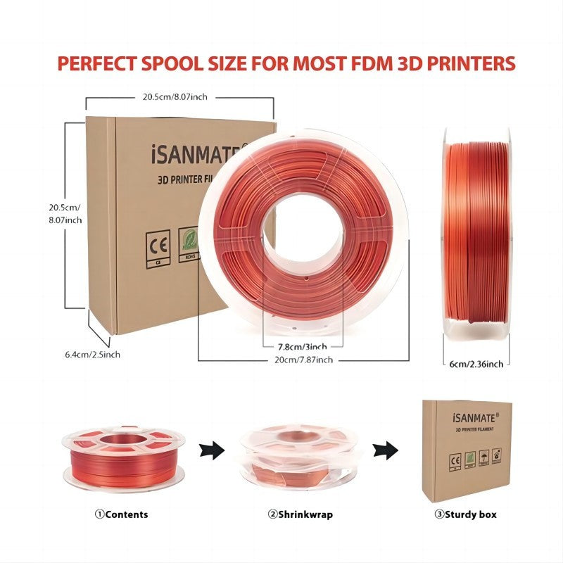 iSANMATE Silk Gradient Red-Orange PLA 1.75mm Filament 1kg roll