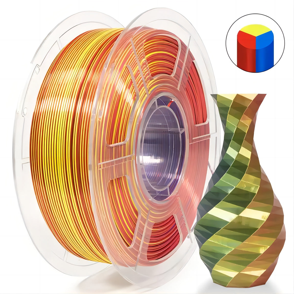 iSANMATE Silk [Red-Yellow-Blue] Pla Tri Colour 1.75mm Filament 1kg rol ...