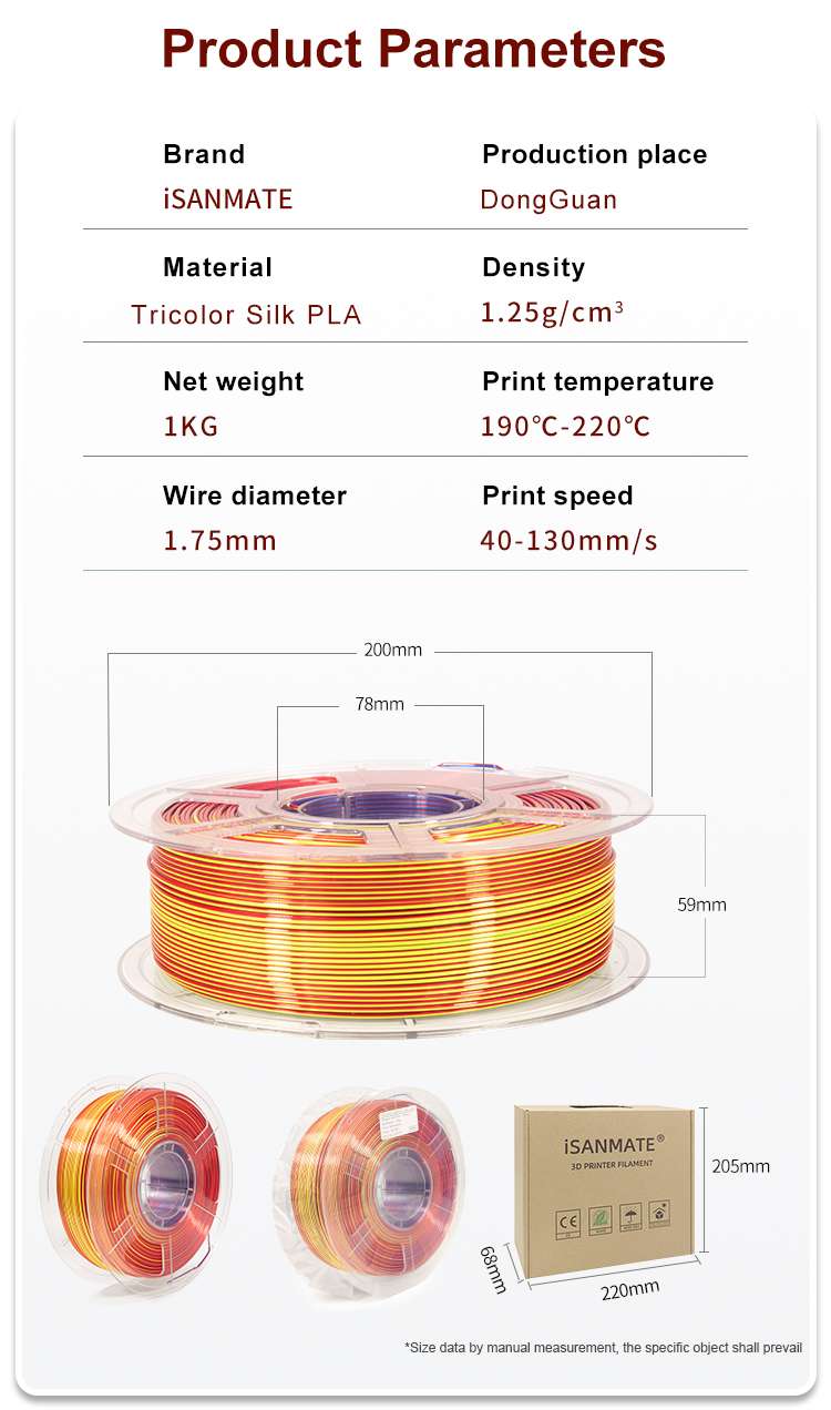 iSANMATE Silk [Red-Yellow-Blue] Pla Tri Colour 1.75mm Filament 1kg roll