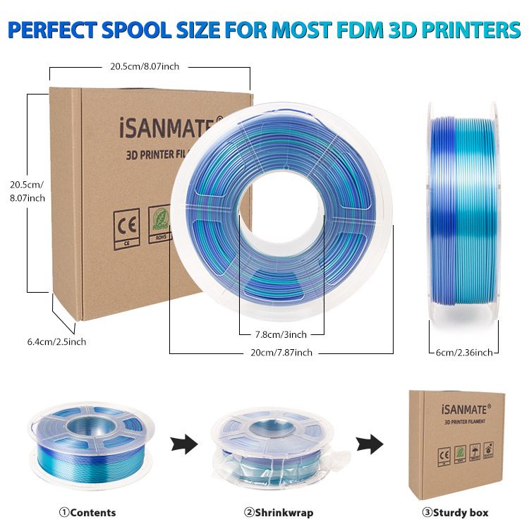iSANMATE Silk Gradient Blue-Shiny Blue PLA 1.75mm Filament 1kg roll