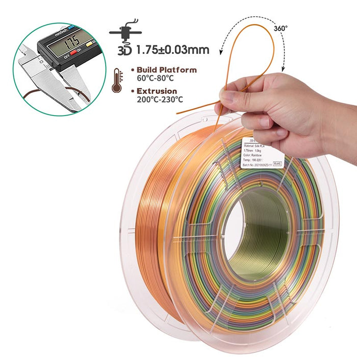 iSANMATE  Silk Rainbow Pla Multi colour 1.75mm Filament 1kg roll