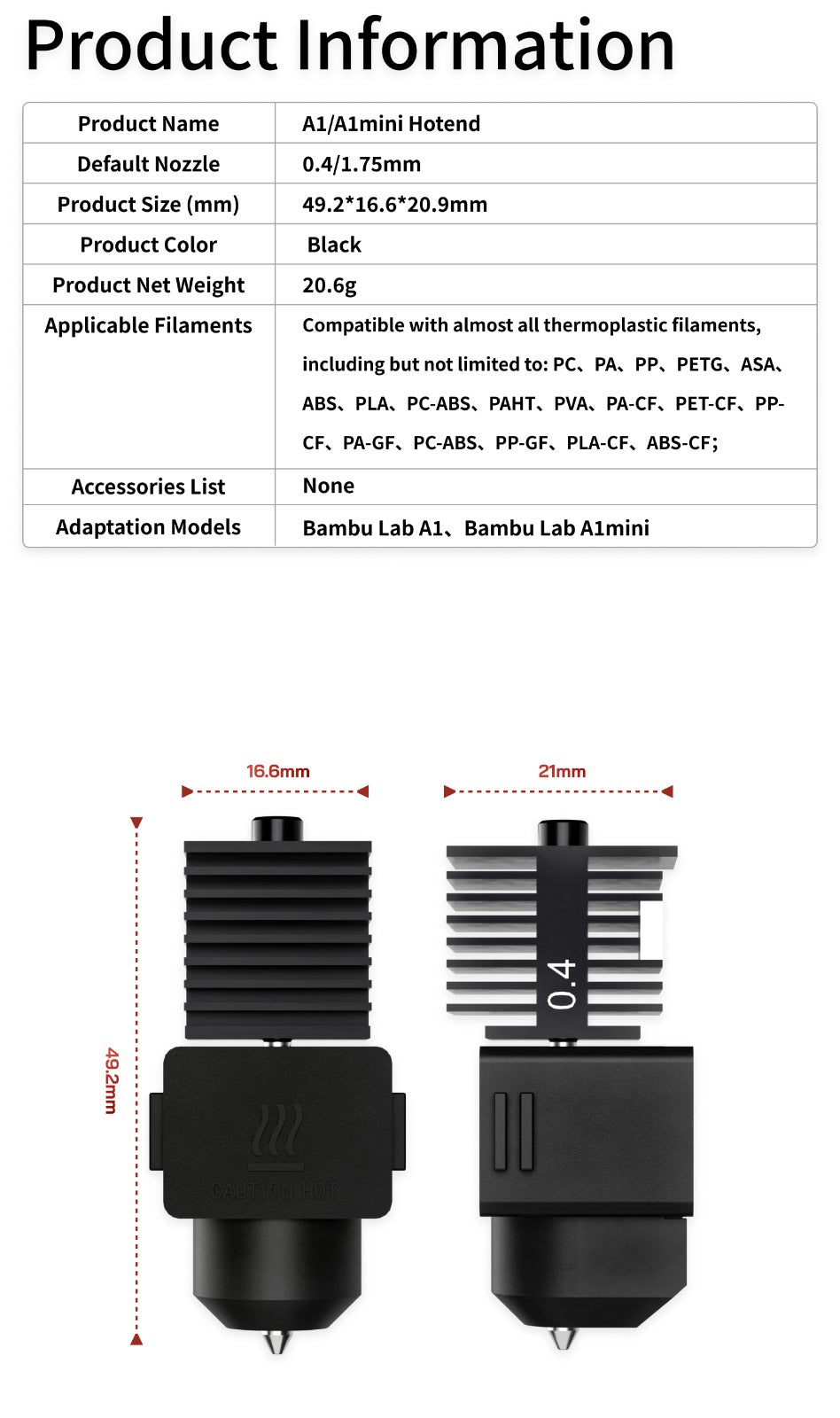 NEW Formtech Carbon HD2, A1/A1 Mini Hardened Steel hot end